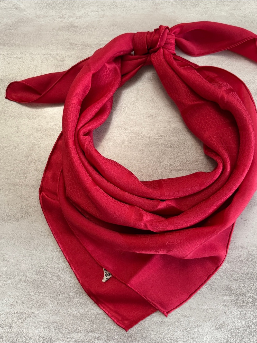 Balenciaga Red Silk Logo Jacquard Scarf made in France